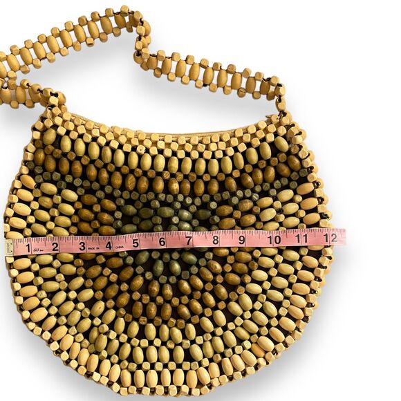 Old Navy Y2K Retro Wooden Bead Natural Boho Shoulder Bag Purse Wood Hippie - Picture 4 of 6